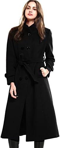 Escalier Women's Wool Trench Coat Winter Double-Breasted Jacket with Belts, Medium