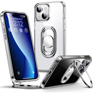 Shields Up for iPhone 15 Case with Stand, Phone Case Clear with Double Ring Holder [Adjustable & Foldable] Shockproof Protective Cover for iPhone 15 6.1 inch - Clear