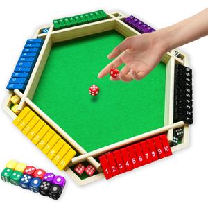 6-Player Shut The Box Game  Wooden Close The Box Math Game with Dice, Educational Family Board Game for Learning Addition & Strategy, Multi-Color 1-10 Number Flip Blocks