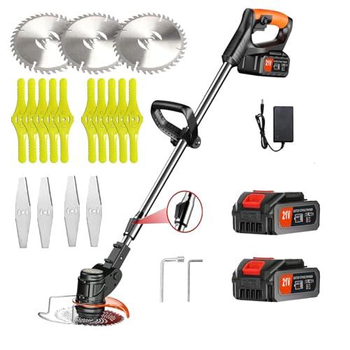 Electric Weed Wacker Battery Powered Weed Wacker Grass Trimmer 21V Grass Trimmer Cordless Lightweight Battery Weed Trimmer with 2 Batteries, Used for Lawn Garden Yard Trimming (Black)