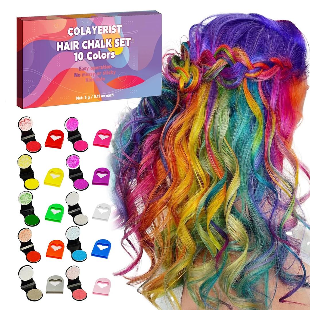 Hair Chalk for Girls Washable, 10PCS Temporary Hair Color for Kids Adults, Temporary Hair Dye Wax Kids Makeup, Great Christmas Birthday Gifts for 6-10 Year Old Girl (Red etc.)
