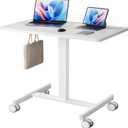 Mobile Standing Desk, Small Standing Rolling Desk, Portable Laptop Desk with Lockable Wheels, Computer Workstations, Adjustable Height, White