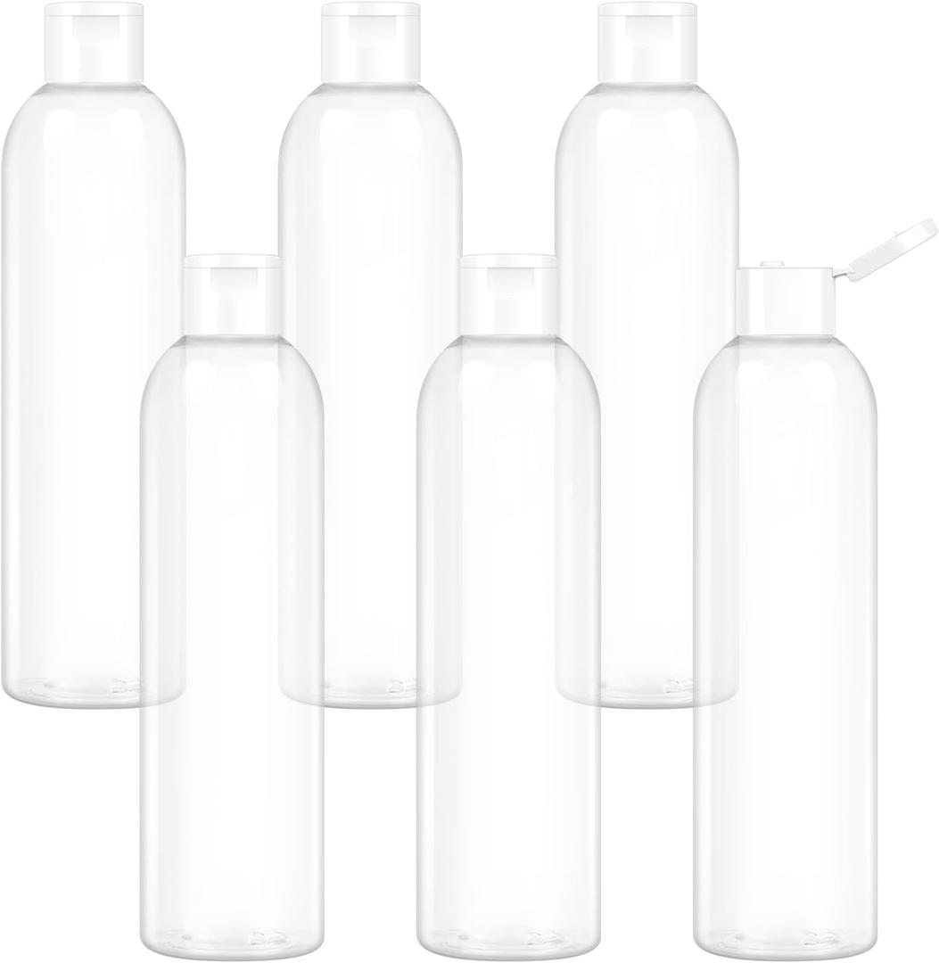 6 Pack 8 oz Travel Squeeze Bottles with Flip Caps Refillable Empty Plastic Containers for Toiletries Shampoo Lotions Oils