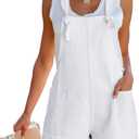 Women's Summer Casual Sleeveless Rompers Loose Spaghetti Strap Cotton Shorts Overalls Jumpsuit with Pockets (White, XL)