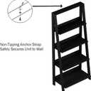 4-Tier Ladder Bookshelf - Freestanding Shelved Bookcase with Leaning Look for Living Room, Bathroom, and Kitchen Storage by Lavish Home (Black)