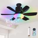 4 in 1 Socket Fan Light with Remote, 18.5 inch Small Ceiling Fans with Dimmable Led Light, Bluetooth Speaker, 3 Colors, 3 RGB Mode, 3 Fan Speeds, Screw in E26 Base for Bedroom Kitchen -Black