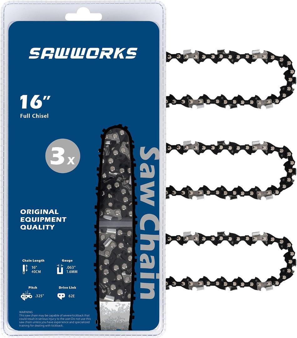 SawWorks 3-Pack Stihl Chainsaw Chain 16 Inch .325" Pitch .063" Gauge 62 Drive Links Fits 26RM3-62 Stihl 025, MS250, MS251, 3689 005 0062, 3639 005 0062, Oregon L62 and More