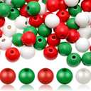 Hicarer 180 Pcs 16mm Colorful Wooden Big Bead Round Wood Beads with Large Hole Loose Spacer for Holiday Decoration DIY Crafts Jewelry Making(Green, Red, White)