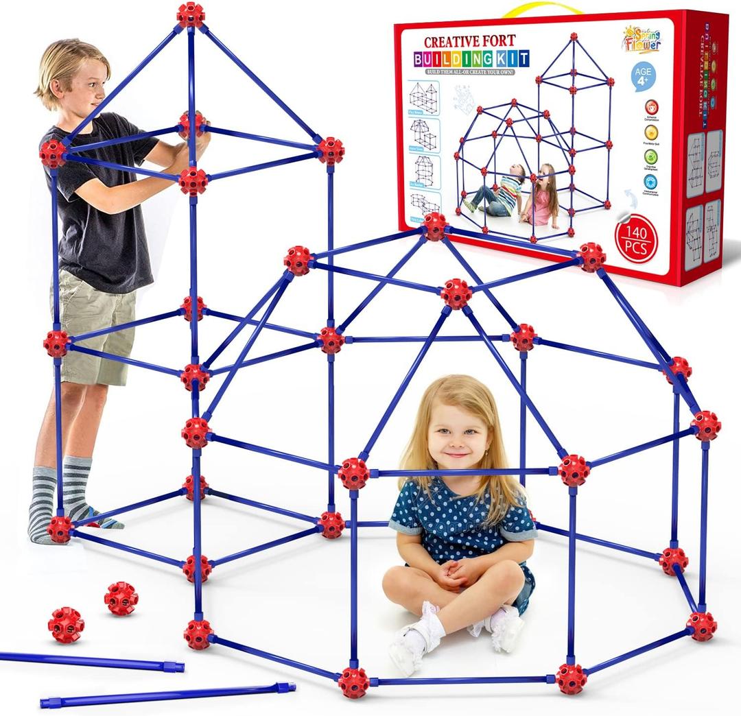 Fort Building Kit for Kids,STEM Construction Toys, Christmas & Birthday Gift for 4 5 6 7 8 9 10 11 12 Years Old Boys and Girls, Ultimate Creative Set for Indoor & Outdoors Activity,140 Pcs, Original (Red)