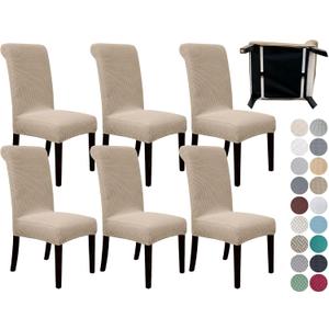 SPRINGRICO 6 Pack Dining Room Chair Covers with seat Belt, Stretch Parsons Chair Slipcover Washable Kitchen Dining Chair Cover Removable Seat Protector Set of 6, S1- Khaki