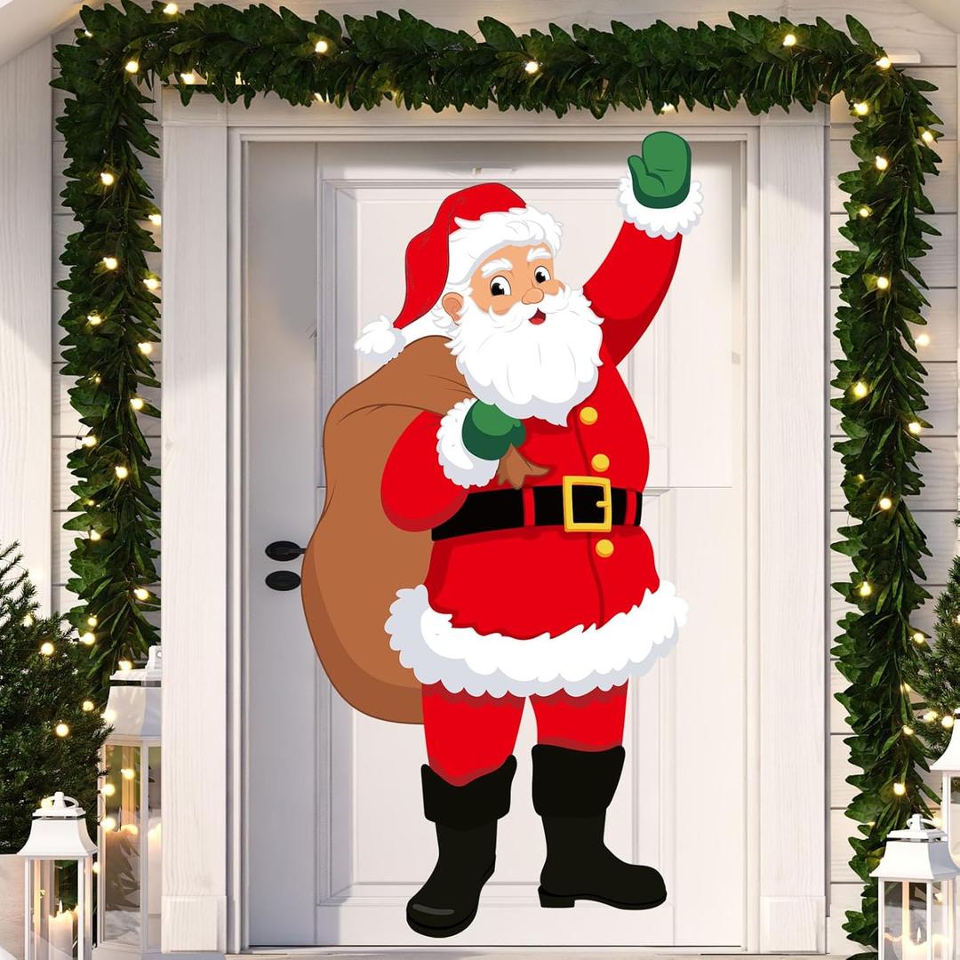 Panelee Santa Claus Door Cover Decorations 70.8 x 39.3 Inch Christmas Santa Door Backdrop Banner for Home Wall Porch Decor Winter Holiday Photo Background Supplies