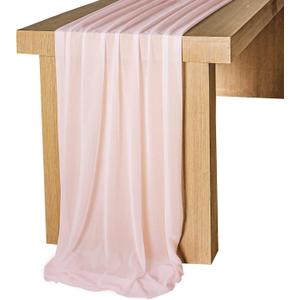 Lookein 10 Feet Blush Chiffon Table Runner Sheer Wedding Table Cloth 29x120 Inches Rustic Wedding Decorations French Chiffon Table Runner