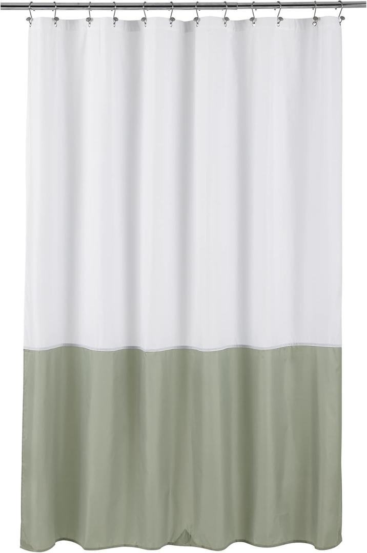 ALYVIA SPRING Waterproof Fabric Shower Curtain Liner - Soft & Light-Weight Cloth Shower Liner, 3 Bottom Magnets, Hotel Quality & Machine Washable - Standard Size 72x72, White and Sage