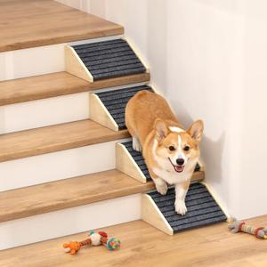 TIMHAKA 4 Pack Dog Ramp for Stairs, Upgraded Widened Non-Slip Dog Stairs for Small Medium Dogs, Wooden Pet Steps for Staircase, Steps and Stairs Assist for Injured & Aged Pets