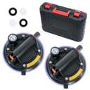 2 Pack 8 Inch Glass Suction Cups to Lift Large Glass, 480lbs Load Capacity Window Suction Cup with Pressure Gauge, Heavy Duty Hand-held Lifter for Granite, Windshield, Tile, Window