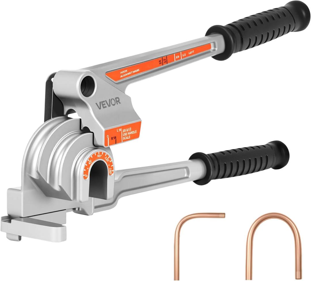 VEVOR Pipe Tube Bender, 1/4", 3/8", 1/2" OD, 3 in 1 Manual Level Tube Bender, 180 Copper Aluminum Pipes Bending Tools for HVAC Air Conditioning