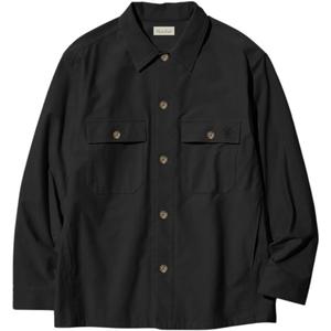 Palm Tree Crew Men's Long Sleeve Casual Button Down Overshirt Shacket with Flap Pockets (Black, XXL)