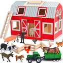 Wooden Barn Toys, Play Barn with 12 Animal Play Figures for 3+ Years Old, Toy Barn and Farm AnimalsWooden Barn Playset for Christmas Birthday Gift for Boys Girls