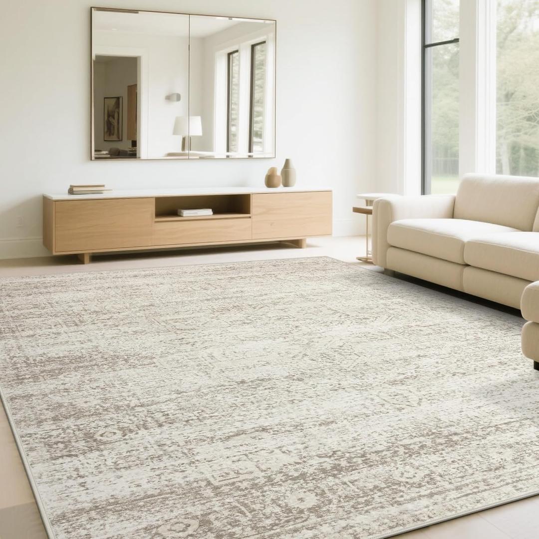 Washable Rugs 6x9 Area Rugs for Living Room,Rugs for Bedroom, Large Carpets,Ultra Soft Faux Wool Retro Dining Room Rug,Non Slip&Non-Shedding Low Pile Vintage Print Rug Indoor for Home Office (Beige-ivory-cream-brown-camel)