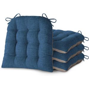 Chair Cushions for Dining Chairs Set of 4 Durable D-Shaped Seat Cushions with Non-Slip Backing Secure Ties Thick Cozy Seat Pad for Kitchen Dining Room Office(18x16.5x3in Navy)