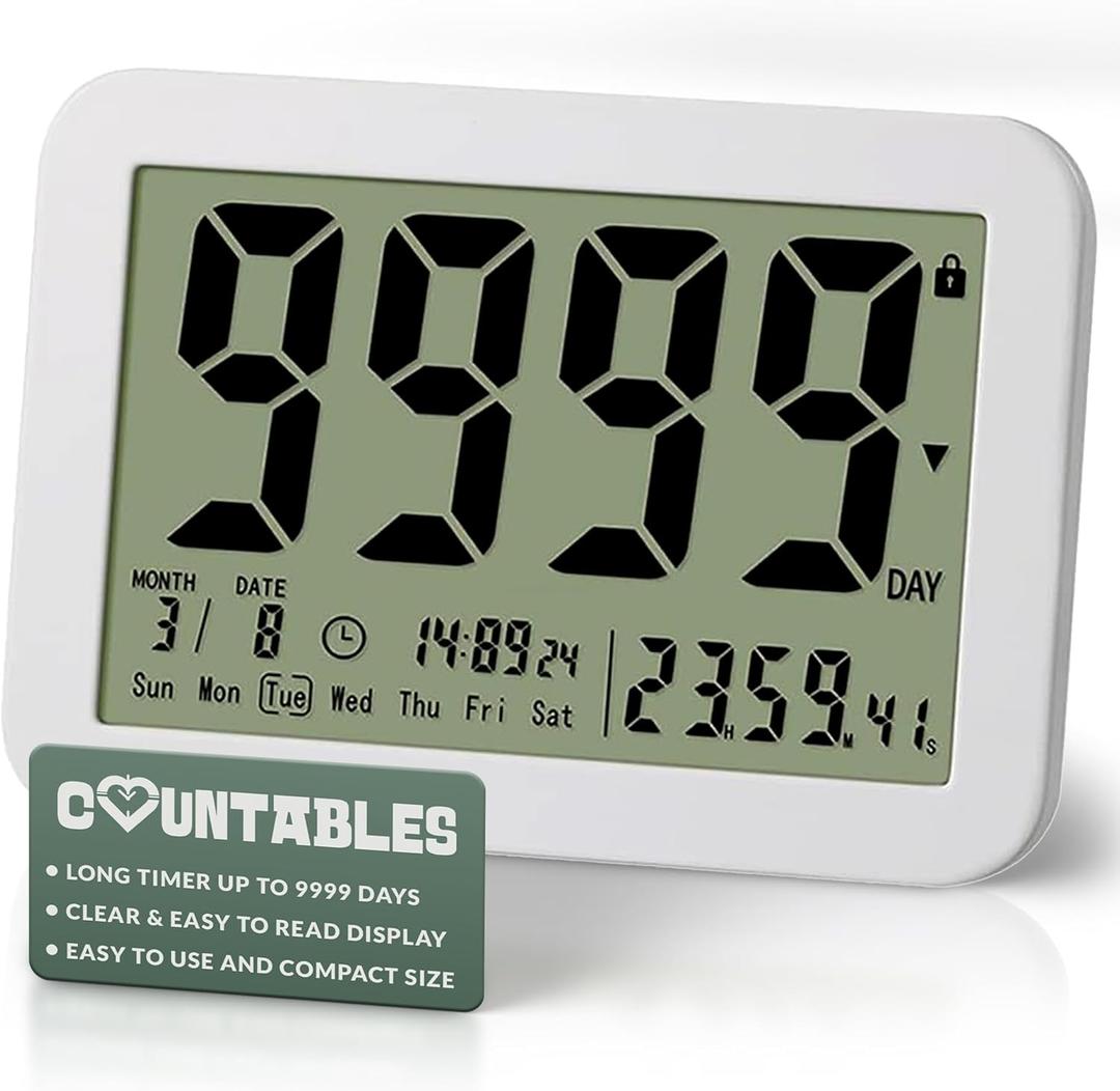 9999 Days Countdown Clock - Reusable Count Down Timer - Large Display LCD Digital Timer - Visual Countdown Clock and Calendar for Retirement, Wedding, Birthday, Holiday & More (White)