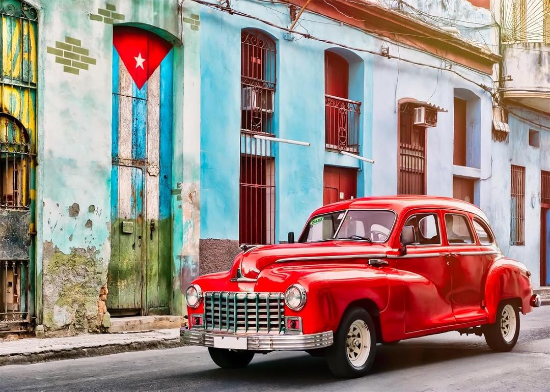 BELECO 7x5ft Fabric Vintage Cuba Street Backdrop Old Havana Cuba City Classic Car Old Building Cuban Background for Theme Party Decor Kids Adults Portrait Photo Studio Props (N5-a14349)