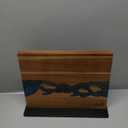 FINDKING Magnetic Knife Block, Double Sided Holder, Powerful Magnet Kitchen Storage, Acacia Wood and Blue Resin (12 x 10 Inches, Without Knives)