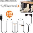 USB Earbuds with 8.2FT Extra Long Cord for Computer, in-Ear USB Headphone Headset with Mic Compatible with Laptop, Desktop PC, Notebook & Chromebook, Noise-isolation & Lightweight, CGS-W7
