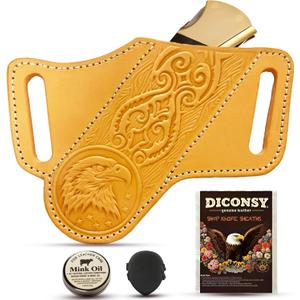 Knife Sheath Leather,Genuine Craft, Knife Sheath for Belt with Secure Snap for Hiking .-Chestnut