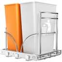 ANASTA Dual Pull Out Trash Can Under Cabinet 35 QT 13 Gal, Under Sink Trash Can Pull Out, 16''Wx17''Hx22 D Gabage Can for Kitchen Cabinet, Slide Out Waste Recycling Bin, Without Can (Silver)
