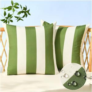 Allorry Outdoor Pillow Covers 16x16 Set of 2 Olive Green Striped Decoration Throw Pillow Covers for Spring Summer Outdoor Waterproof Garden Patio Furniture Sofa Bed Home Decor JB007-B16