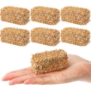 6 Pcs Mini Hay Bales Miniature Hay Bales for Decoration Small Decorative Straw for Easter Scene Rustic Wedding Western Cowboy Themed Birthday Party Decorations (2.6 x 1.2 x 1.2 Inch)