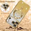 ZIYE Magnetic Case Designed for iPhone 17 Pro Max Glitter Case Luxury Plating Love Heart Compatible with MagSafe Clear Case with Camera Protection Shockproof Cover Made for Women Girls-Gold