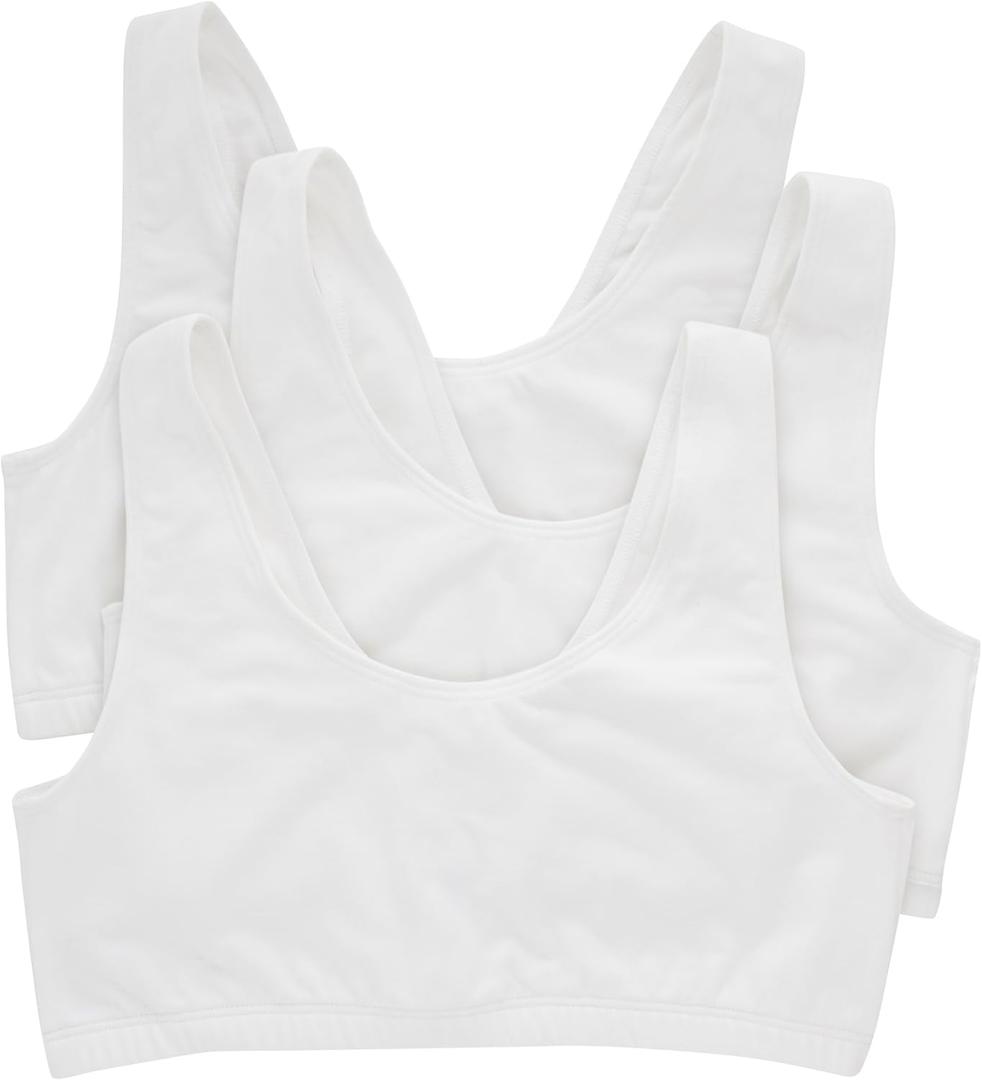 Hanes Women's Scoopneck Cotton Bralette Crop Top (3 Pack) (White/White/White)