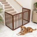 Dog Gate Indoor, Freestanding Dog Fence for The House, Doorways, Hallways,or Stairs,Pet Gate Foldable Wooden,Expandable 32" Height 4 Panels,Brown