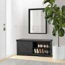 HOMSHO Farmhouse Shoe Storage Bench with 2 Barn Doors & Padded Seat Cushion, 39.4" Wide