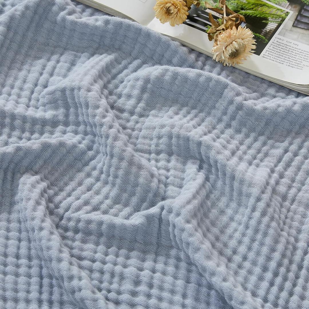 EMME Cotton Muslin King Blanket Bed Layering Bedspread Coverlet Breathable Gauze Soft Lightweight Blankets (Heather Dusty Blue, 108"x90")