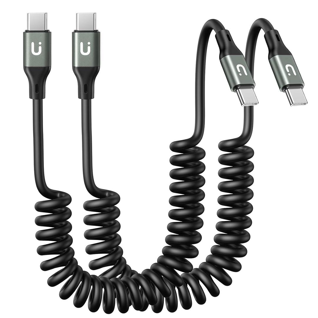 USBC to USBC Cable for Car, 3FT Coiled USB Type C Charge Cable Fast Charging, 2Pack Short USB-C Cable Compatible with iPhone 17/16/15/Samsung Galaxy S20 S10 S9 Plus Note 10 9 8 and More USB C Devices (Grey)