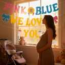 2 x "PINK OR BLUE WE LOVE YOU" Baby Shower Decorations Gender Reveal Banner with Bow, Bottle & Footprints, Neutral Themed Welcome Baby Party Decor Paper Banner Kit
