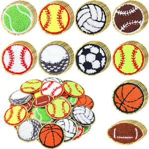 Solsew 40 Pack Patches Iron on Ball Sports Chenille Cheer Iron on Patches Ball Sticker with Gold Edges Soccer Volleyball Basketball Baseball Softball Sticker for Hats Pants Clothing(Multiple)