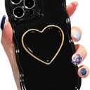 for iPhone 16 Pro Max Cute Case, Simple Wave Frame Curly Shape Shockproof Protective Cover with Stand, Black Luxury Bumper Love Heart Holder Kickstand Soft Silicone Phone Case for Women Girls