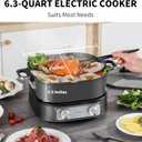 6-Quart Electric Skillet, Hot Pot | Non-Stick PFOA-Free Ceramic-Coated Pot, 1600W, Timer & 3 Power Settings for Steak, Egg, Ramen, Nonstick Pot