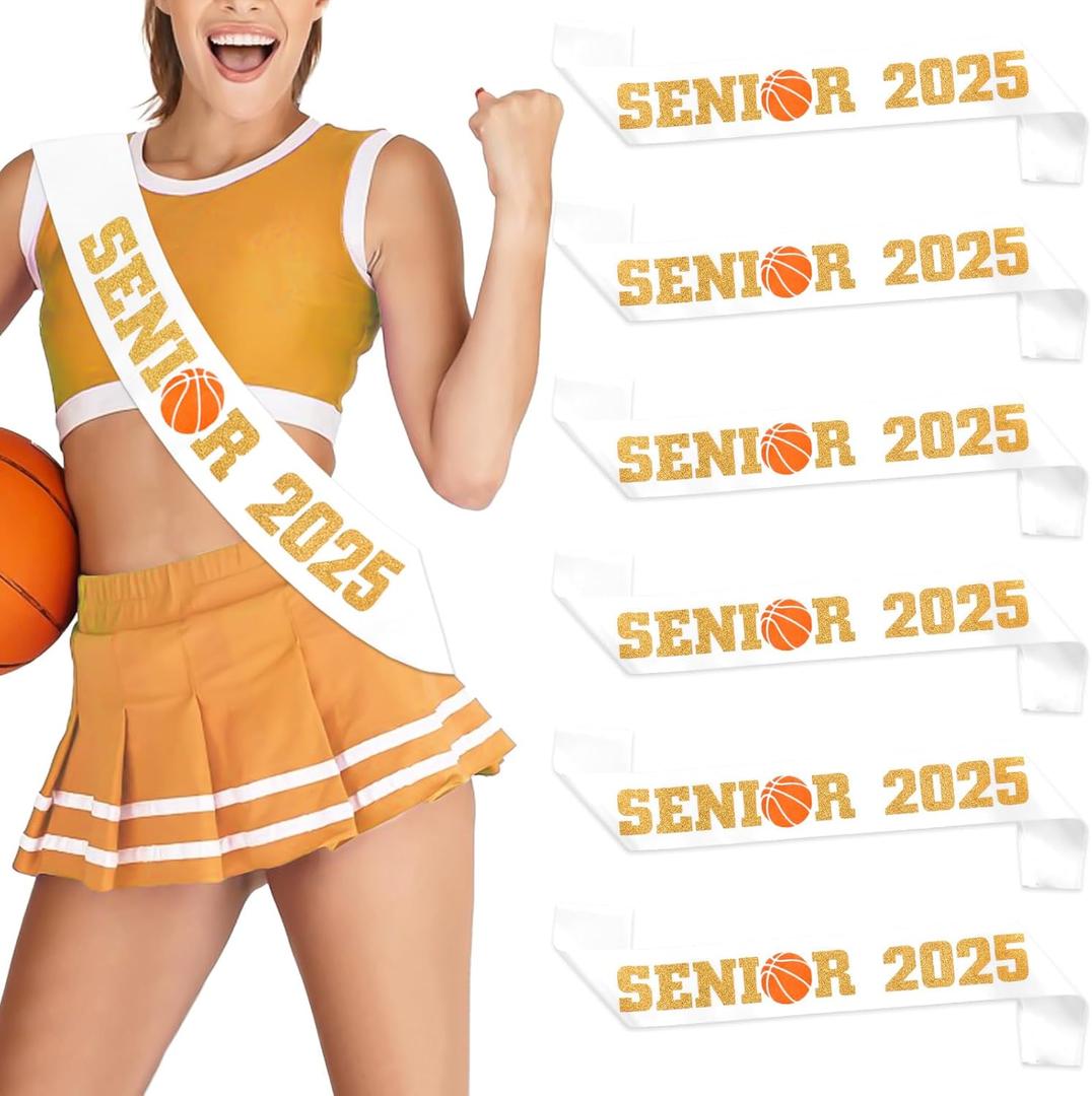 Serencatcher Basketball Senior Night Party Decorations, 12Pcs Basketball Senior 2025 Sash, Class of 2025 Graduation Gifts Senior Cheer Cheerleader Sashes Satin White Sash with Glitter Letters