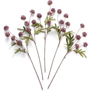 Artificial Kiku Flower - 5 Pcs Fake Pompon Mums Silk Small Chrysanthemum Faux Ball Fall Flower Stem Decor for Autumn Wedding Filler DIY Bouquet Centerpieces Arrangements Shower (Grey Purple)