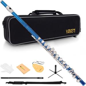Blue C Flute Closed Hole 16 Keys Flute Nickel-Plated for Beginner, Student and Professionals with Carrying case, Metal stand, Gloves, Tuning Rod, Cleaning kit(Blue)