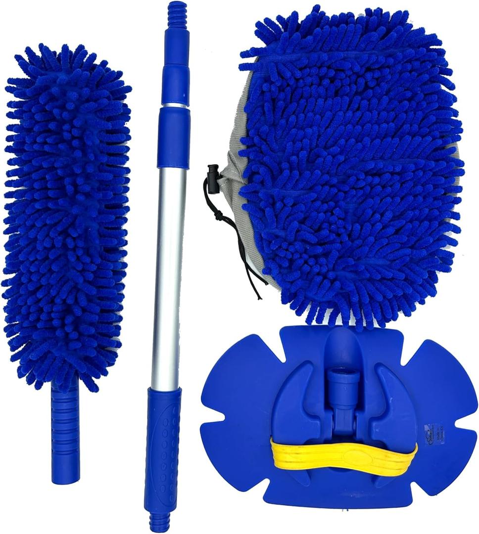 Jokari Versatile Telescoping Cleaning and Scrubbing Brush Extendable up to 42 Inches. Lightweight Aluminum Handle with Gentle Microfiber Mop Perfect for Cars, Trucks, and Dusting High Ceiling Fans