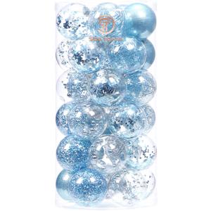 Sea Team Shatterproof Clear Plastic Christmas Ball Ornaments Decorative Xmas Balls Baubles Set with Stuffed Delicate Decorations (60mm/2.36 inch 30-Pack, Babyblue)