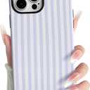 NITITOP Compatible with iPhone 13 Pro Max Case Matte Cute Vertical Stripes for Women Girls Men Boy Striped Pattern Hybrid 2 Layers Back Shockproof Protective Cover - Light Blue