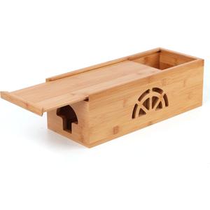 Extra Large Cable Management Box with Lid, Bamboo Cable Box for Cords, Power Strips or Surge Protectors, Hide Loose Wires Behind TVs, Home, Computers, Office Desks by HTB