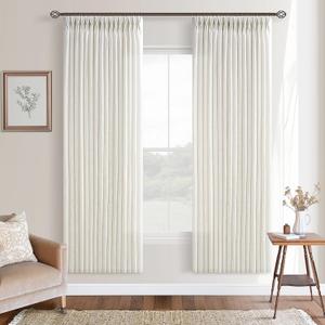 Semi Sheer Linen Curtains 72 Inches Long Neutral Country Cream Ivory Birch Flax Linen Light Filtering Pinch Pleated 72 Inch Curtains Back Tab for Door Cabin Closet 2 Panels Set Boho Farmhouse Decor (Natural)